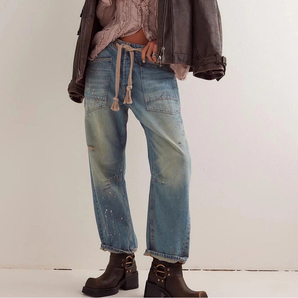 Free People We The Free Moxie Low Slung Pull On Barrel Jeans- COWBOY 29 NWT $148